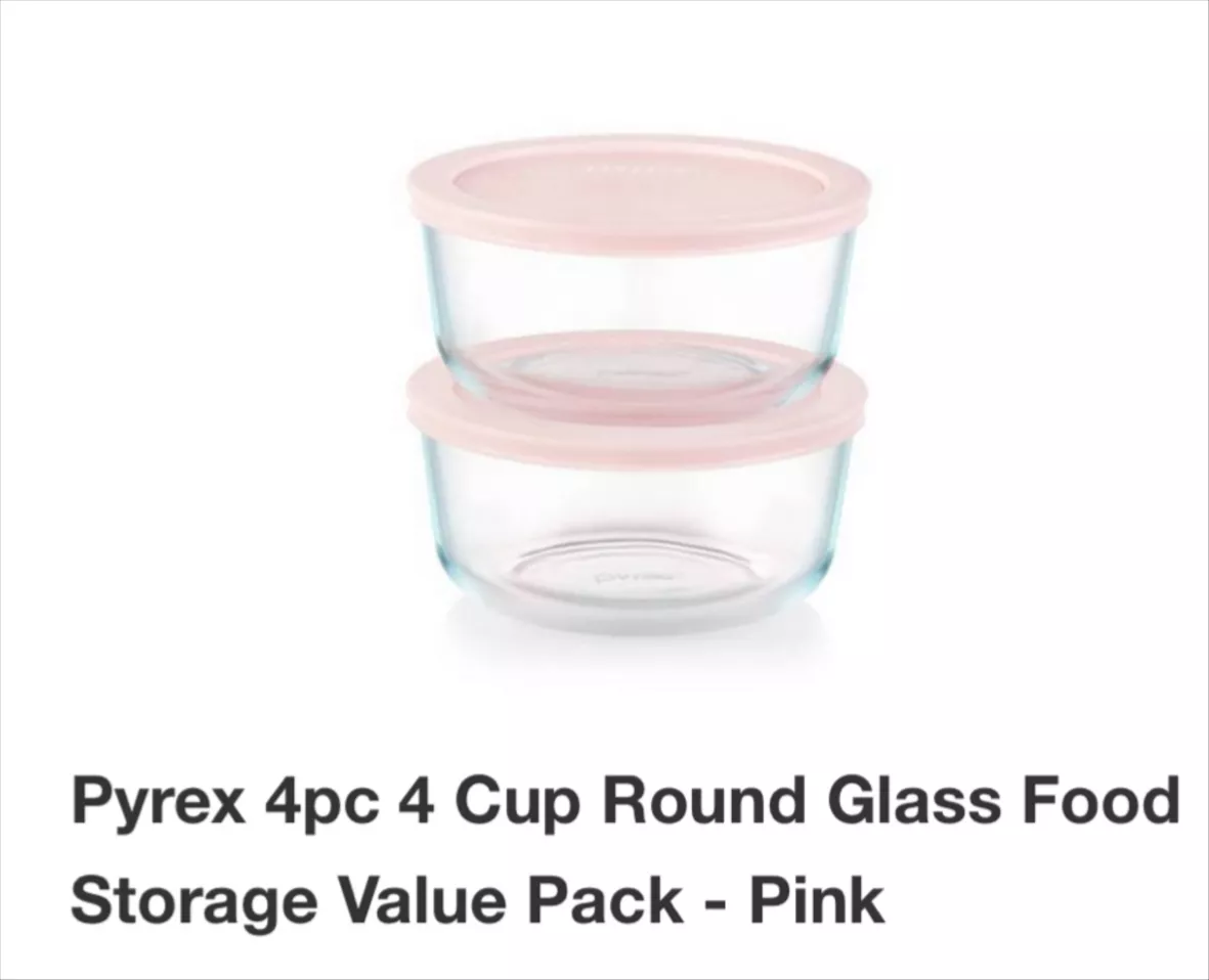 Pyrex 4pc 4 Cup Round Glass Food Storage Value Pack - Pink : Target