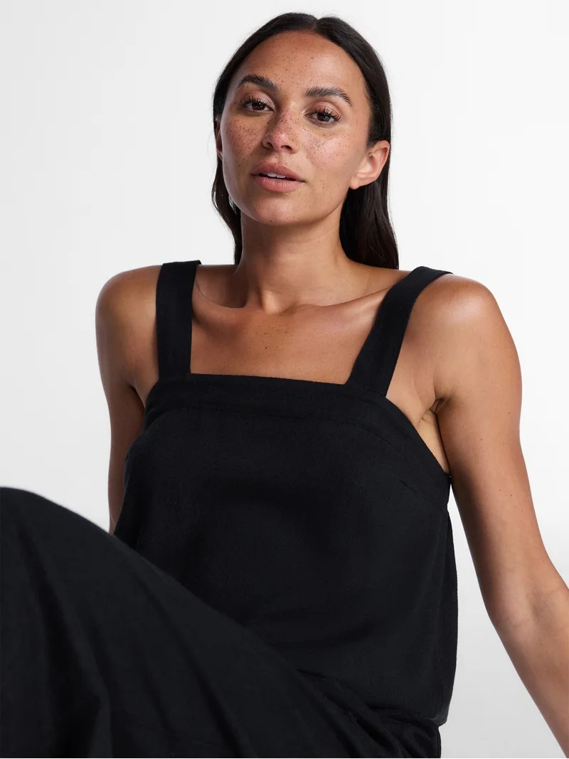 Time and Tru Women's Linen Blend Square Neck Tank Top, Sizes XS-XXXL | Walmart (US)