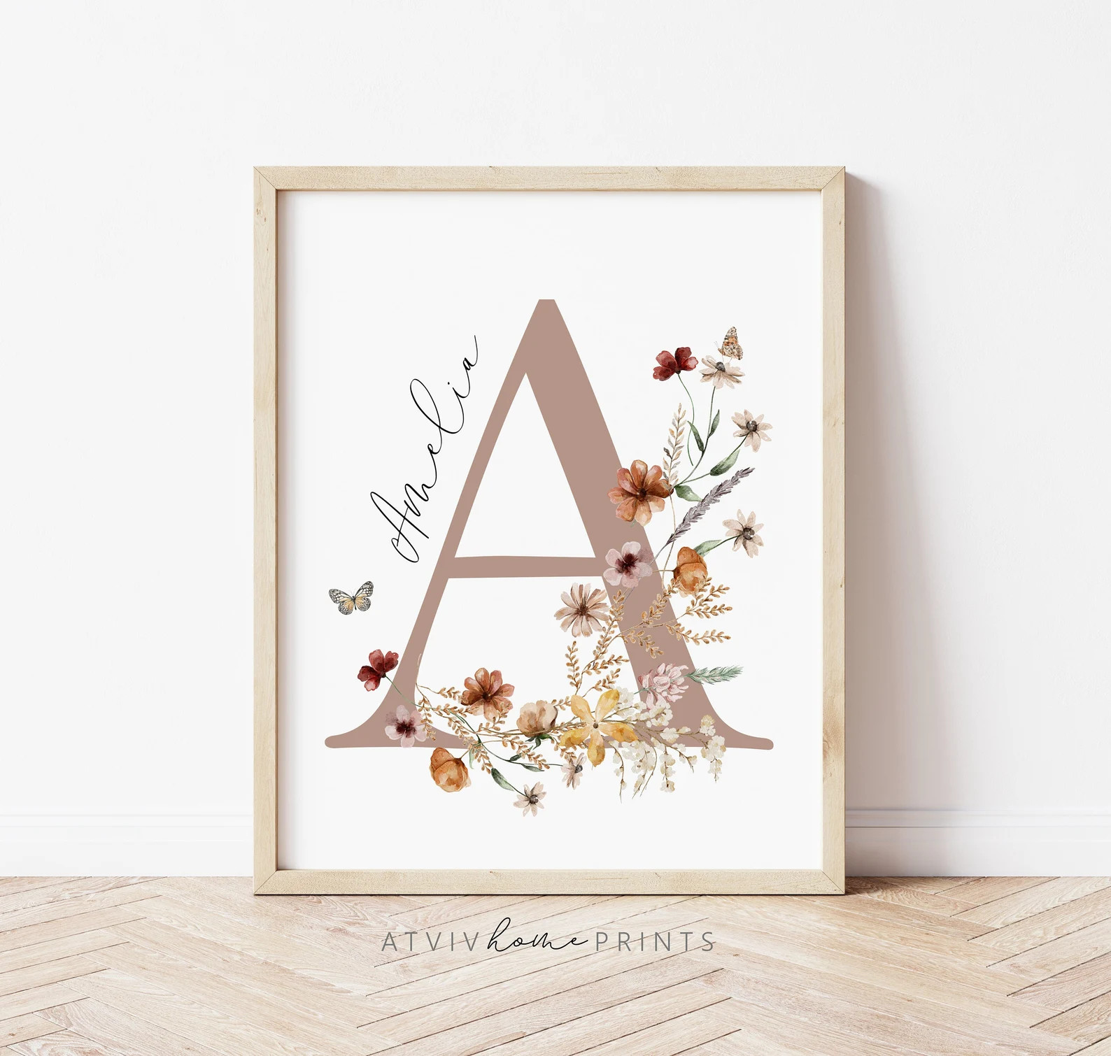 Custom floral initial print, custom wildflower prints, personalized name print,personalized initi... | Etsy (US)