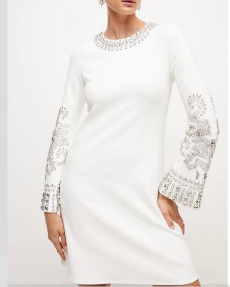 Embellished Detail Figure Form Crepe Mini Dress by Karen Miller! Such a lovely winter party / holiday party outfit or bridal weekend dress! ✨ 

#LTKHoliday #LTKfamily #LTKSeasonal