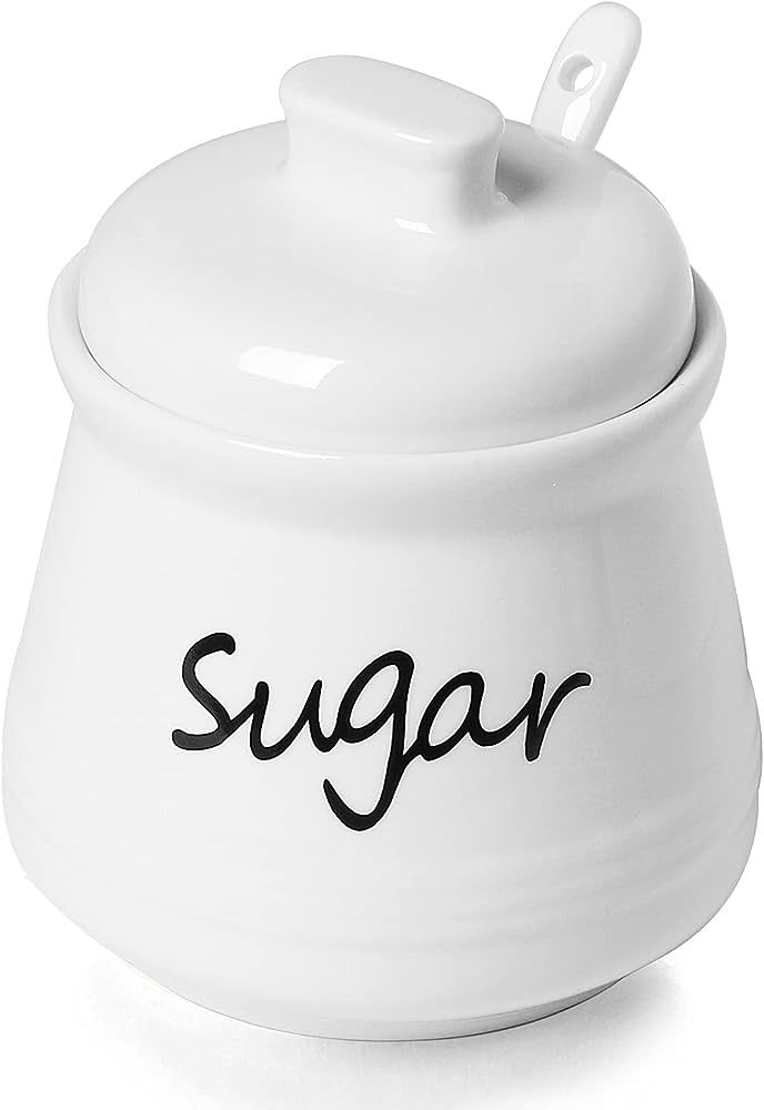 ONTUBE Ceramic Sugar Bowl with Lid and Spoon 12oz (White) | Amazon (US)
