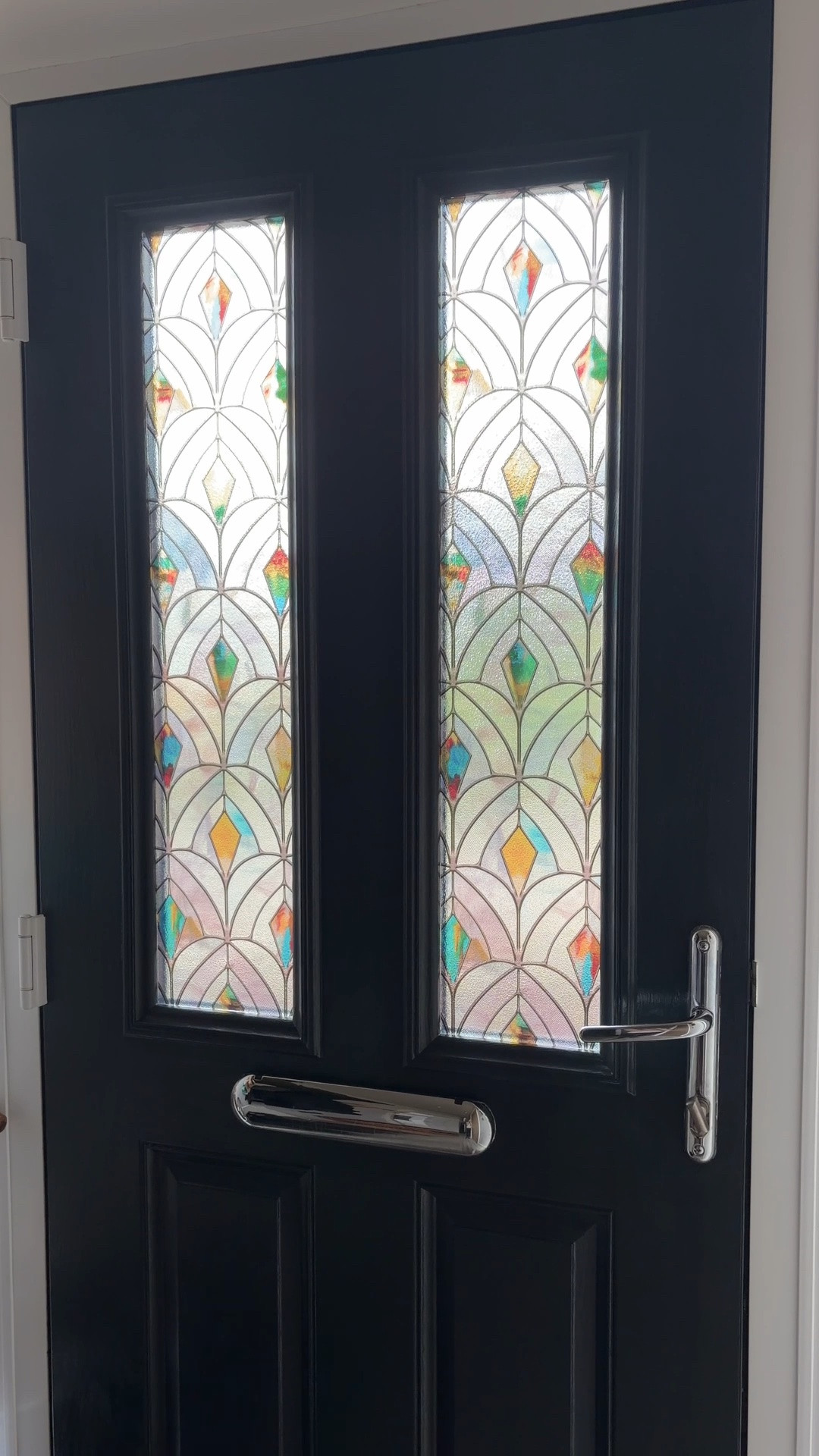 You want the look of expensive stained glass without actually paying for expensive stained glass 👀 Our front door got a little glow up ✨ I used an Amazon stained glass decal on the INSIDE of our front door and honestly… look at the difference! It gives such a pretty stained-glass effect without the cost of actual stained glass. FYI: I used 2 rolls because of the length and pattern.

#LTKuk #LTKautumn #LTKhome