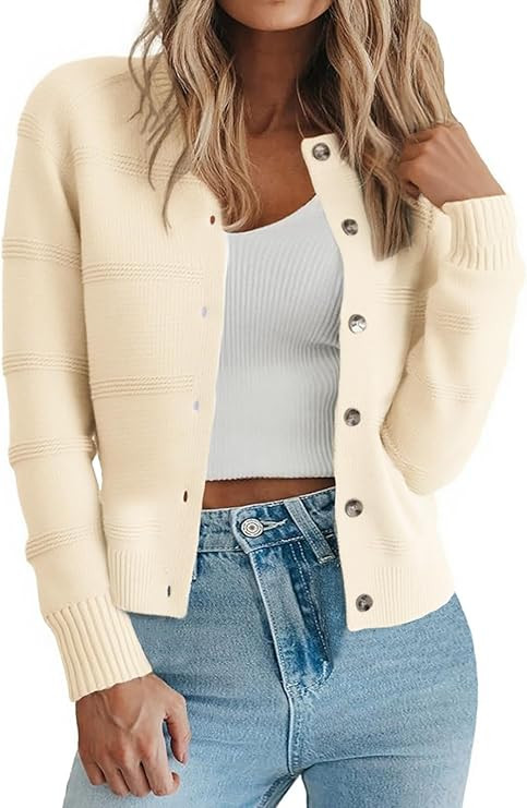 PrinStory Women’s Long Sleeve Crew Neck Cardigan Classic Retro Button Open Front Casual Knit Sh... | Amazon (US)