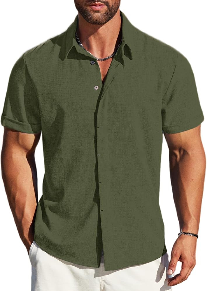 MAPICK Men's Linen Shirts Short Sleeve Button Down Casual Shirt Business Dress Clothing Beach Fas... | Amazon (US)