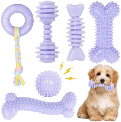 6 Pack Dog Chew Toys, Purple, Small Dog Teething Toys, Soft Durable Interactive Toys for Puppies | Amazon (US)
