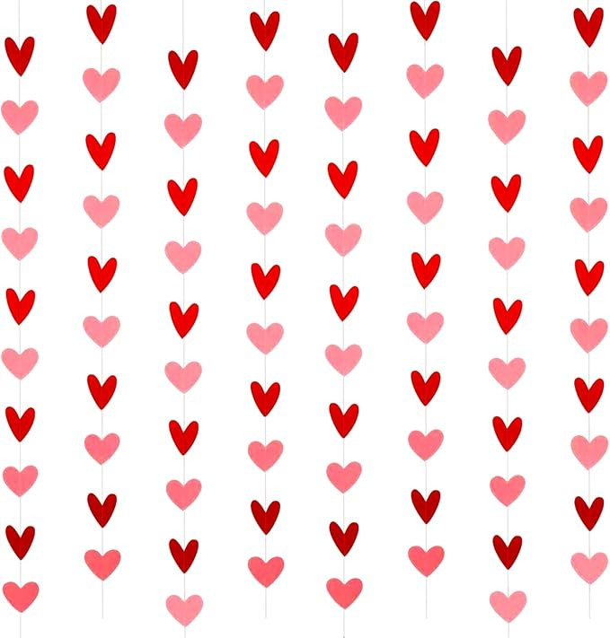 Valentines Day Decorations - 80 Heart Garland Red & Pink,Hanging Hearts Banner for Valentine's Da... | Amazon (US)