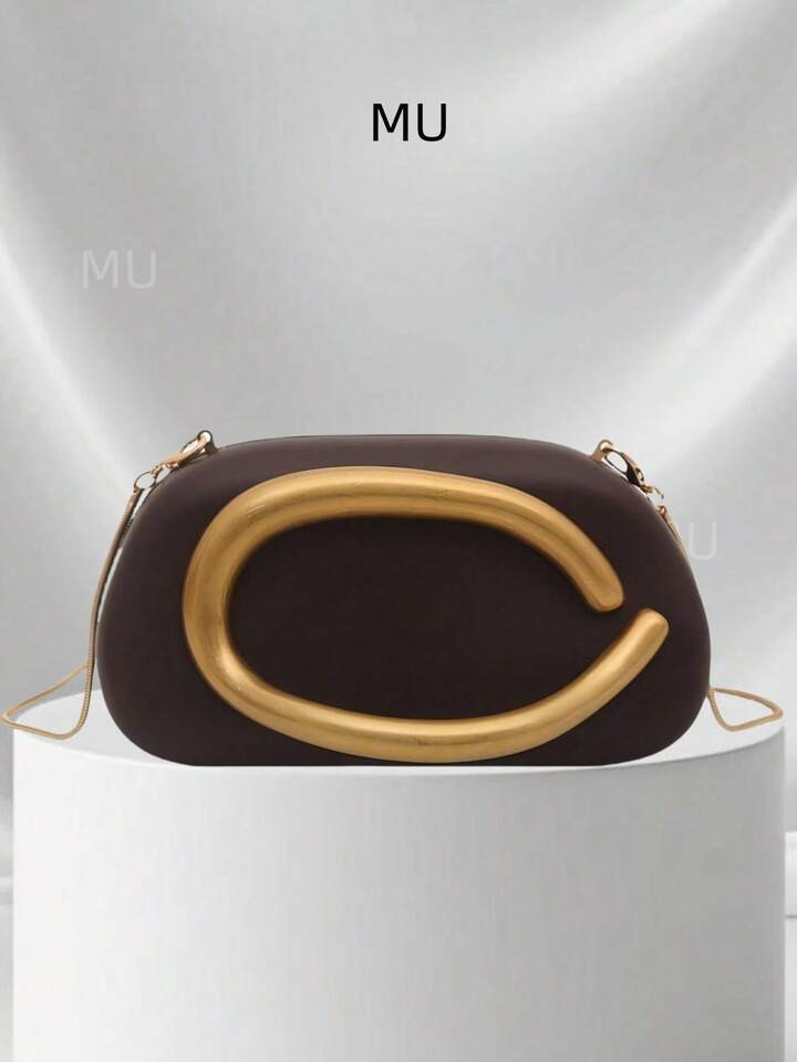 1pc (7.4in*3.9in*2.3in) Fashionable High-End Quality Clutch Bag, Chain Shoulder Strap, Exquisite, Metal Decoration, Unique Personalized, Mature Style, Handle Decoration, Shoulder Bag, Daily Use, Party/Banquet, Mature & Elegant, Retro Style, Women Formal Clutch (Gilded Matte Metal Handle) | SHEIN