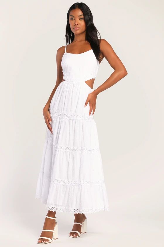 Tiers to the Party White Swiss Dot Tiered Maxi Dress | Lulus (US)