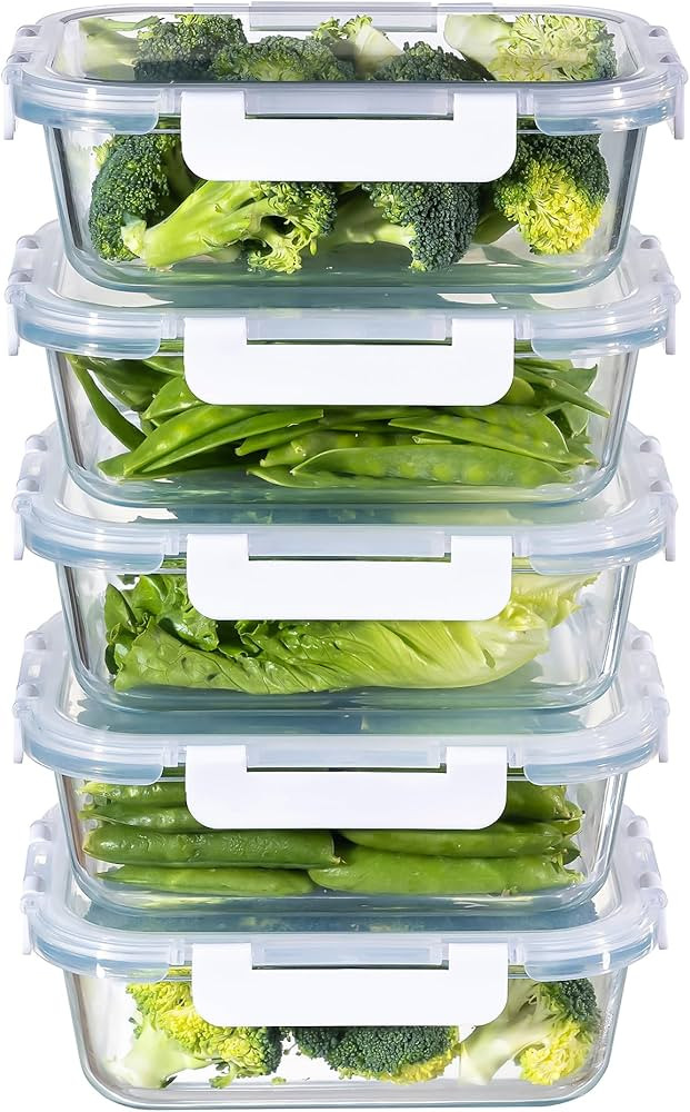 MFY 5-Pack 36 OZ Glass Storage Containers with Lids, Glass Meal Prep Containers Set, Airtight Lun... | Amazon (US)