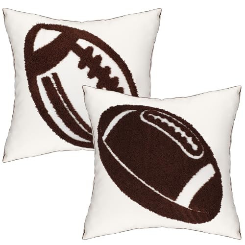 Breling 2 Pack Embroidered Football Throw Pillow Covers Square Decorative Canvas Football Pillow Covers 18x18 Inches Cushion Case for American Soccer Room Decor Sofa Couch Bed Car(Cover Only) | Amazon (US)
