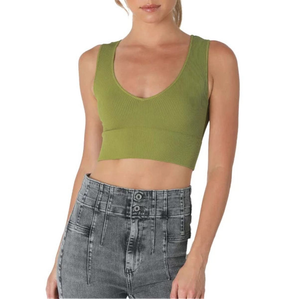 Women's NikiBiki Plunge Crop V-Neck Tank Top One Size Giacamole | Scheels