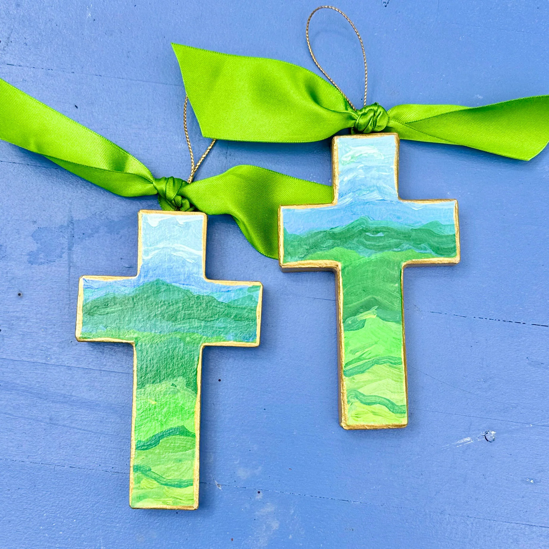 Blue Ridge Mountain Hand Painted Cross Ornament| Christmas Tree Ornaments | Lemondaisy Design | Lemondaisy Design