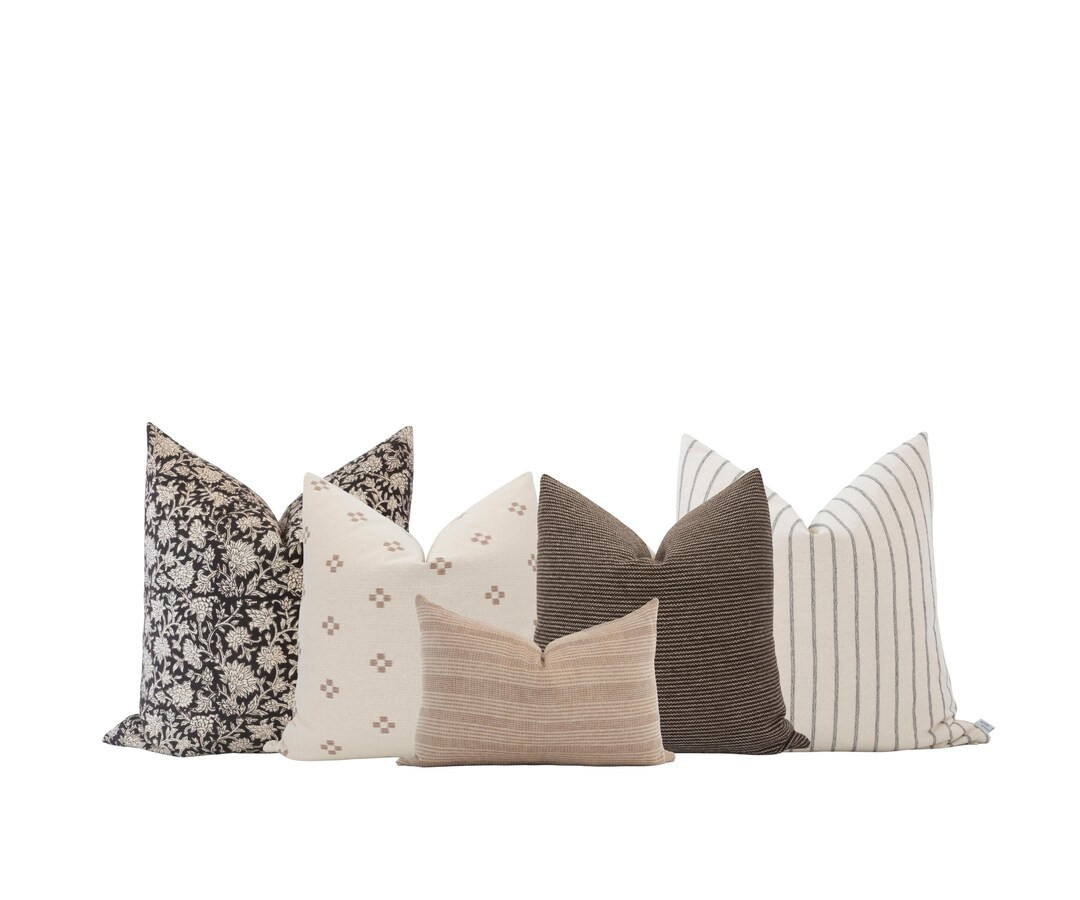 Neutral Pillow Cover Combo Warm Neutral Pillows Moody Floral Pillow Combo Brown Pillow Cover Comb... | Etsy (US)