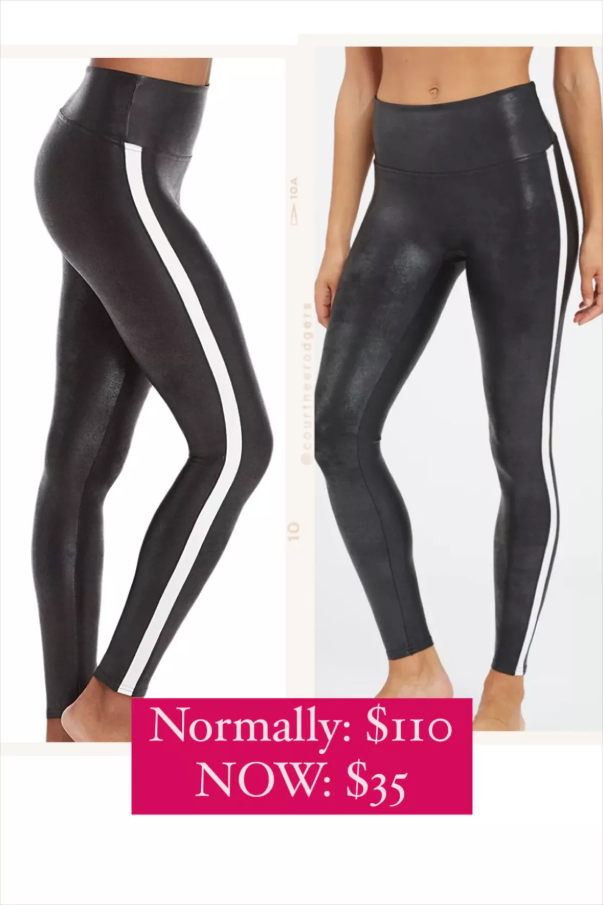 Spanx Faux Leather Side Stripe Leggings Black Women’s Size M