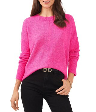 Crew Neck Long Sleeve Extended Shoulder Seamed Cozy Statement Sweater | Dillard's