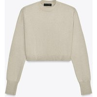 Zara - Cropped Knit Shoulder Pad Sweater - Women - Stone - Women | Zara US