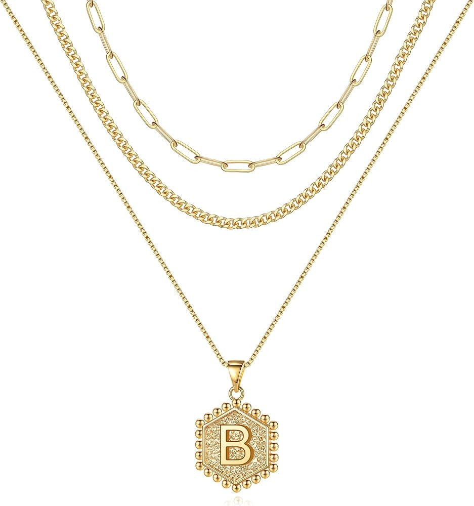 M MOOHAM Layered Initial Necklaces for Women, 14K Real Gold Plated Layered Necklaces for Women In... | Amazon (US)