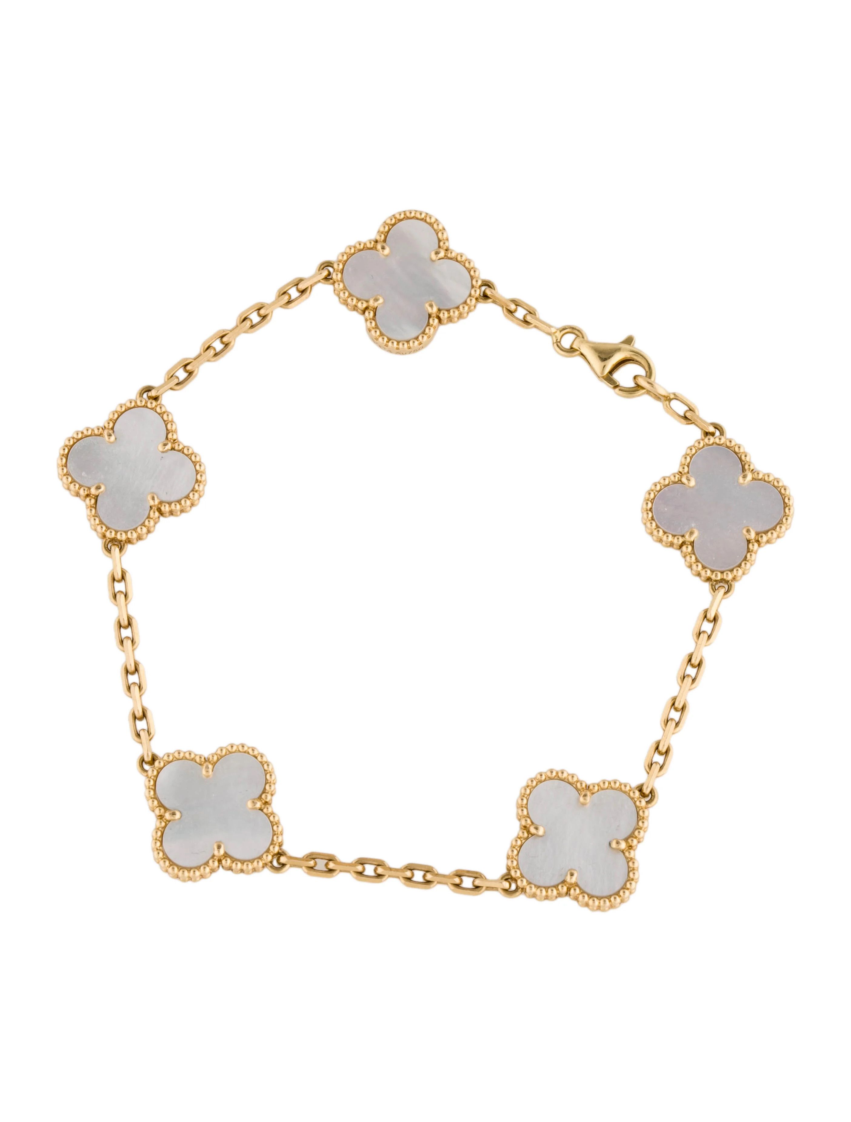 Mother of Pearl Vintage Alhambra 5 Motif Bracelet | The RealReal
