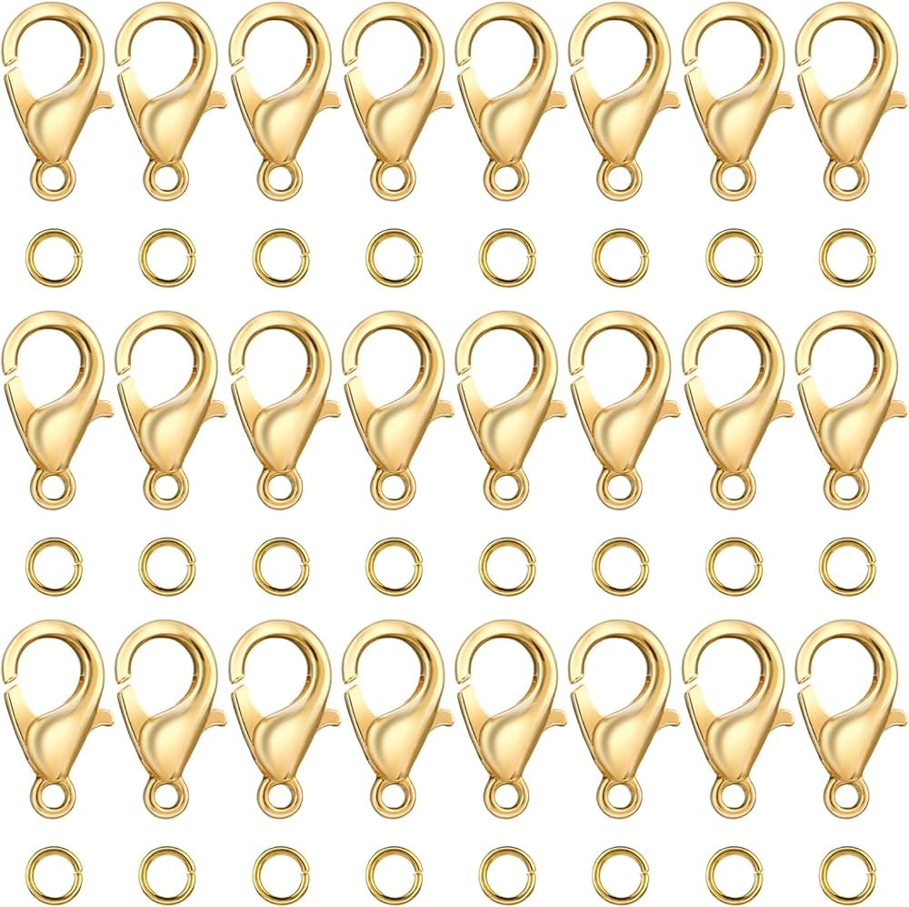 300PCS Lobster Claw Clasps with Open Jump Rings 12mm Metal Lobster Clasps for DIY Craft Bracelet ... | Amazon (US)