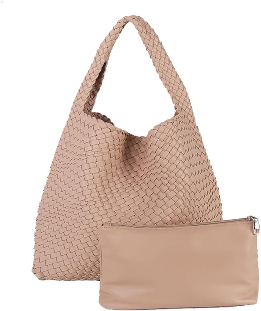 Women Vegan Leather Hand-Woven Tote Handbag Fashion Shoulder Top-handle Bag All-Match Underarm Bag w | Amazon (US)