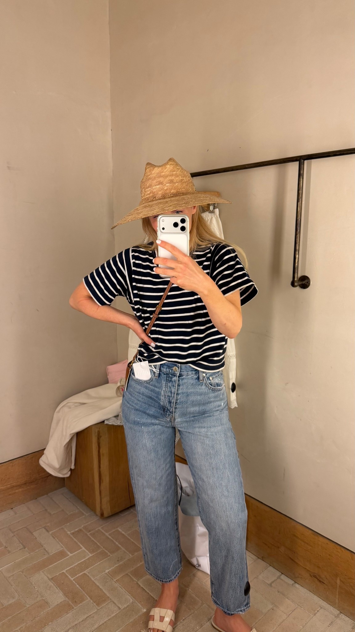 Straight leg cropped jeans, striped tshirt, sun hat, classic style 

#LTKmomlife #LTKootd #LTKgrwm