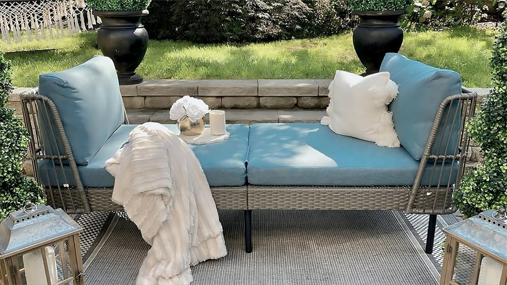 YITAHOME Wicker Outdoor Chaise Lounge, Oversized Patio Love Sofa, 74 Length Outdoor Indoor Uphols... | Amazon (US)