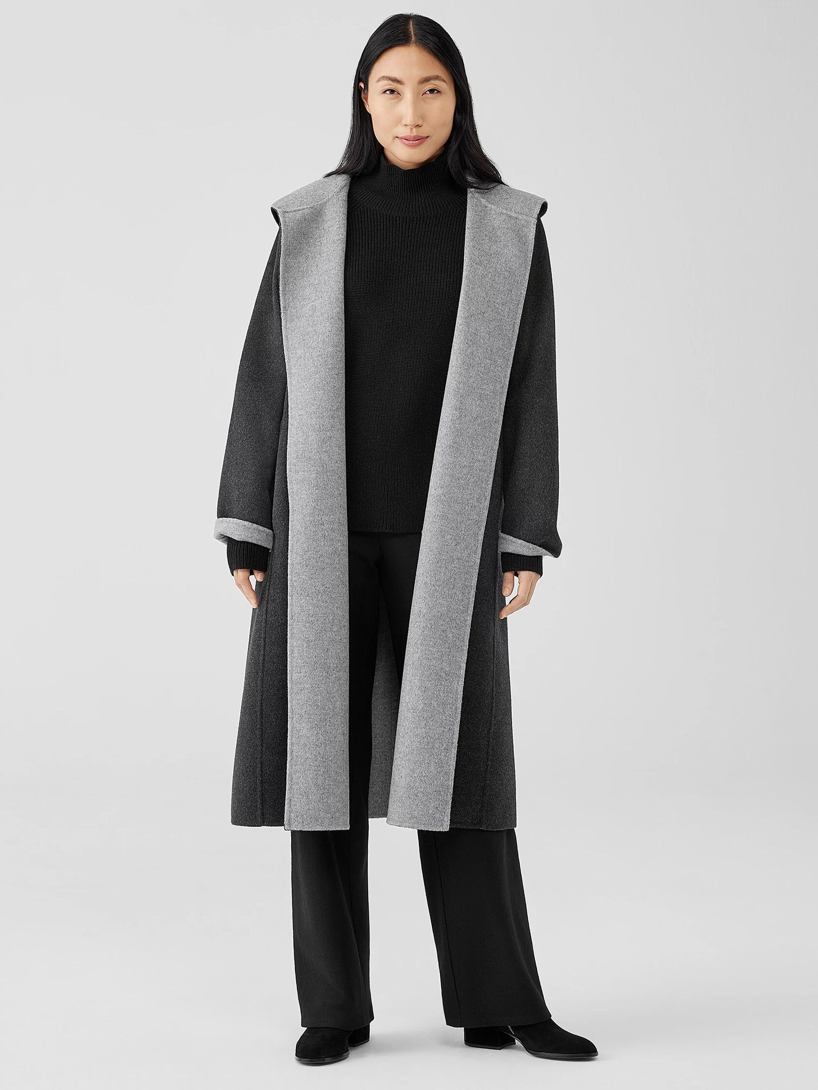 Doubleface Wool Cashmere Hooded Coat | Eileen Fisher