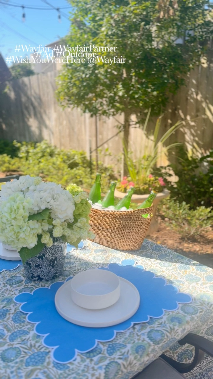 Love the rattan drink holder #Wayfair #WayfairPartner #Ad #Outdoor #WishYouWereHere @Wayfair Perfect to keep drinks cold or hold you napkins + utensils 

#LTKSaleAlert #LTKSeasonal #LTKHome