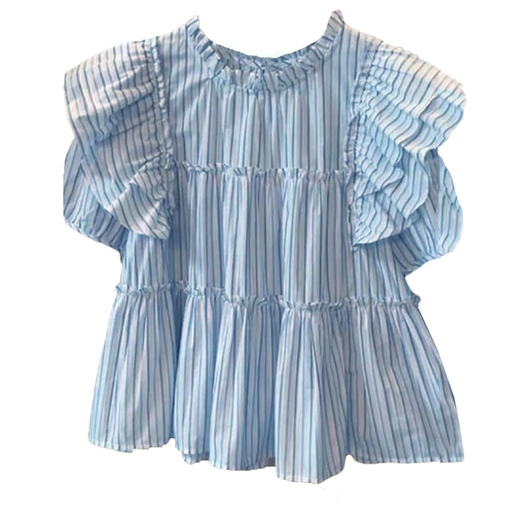 Women Summer Short Sleeve Striped Tops Casual Loose Vintage O-Neck Print Casual Shirts | Amazon (US)