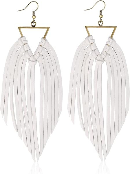 Fringe Leather Earrrings Triangle Deerskin Leather Boho Western Statement Dangel Earrings for Wom... | Amazon (US)