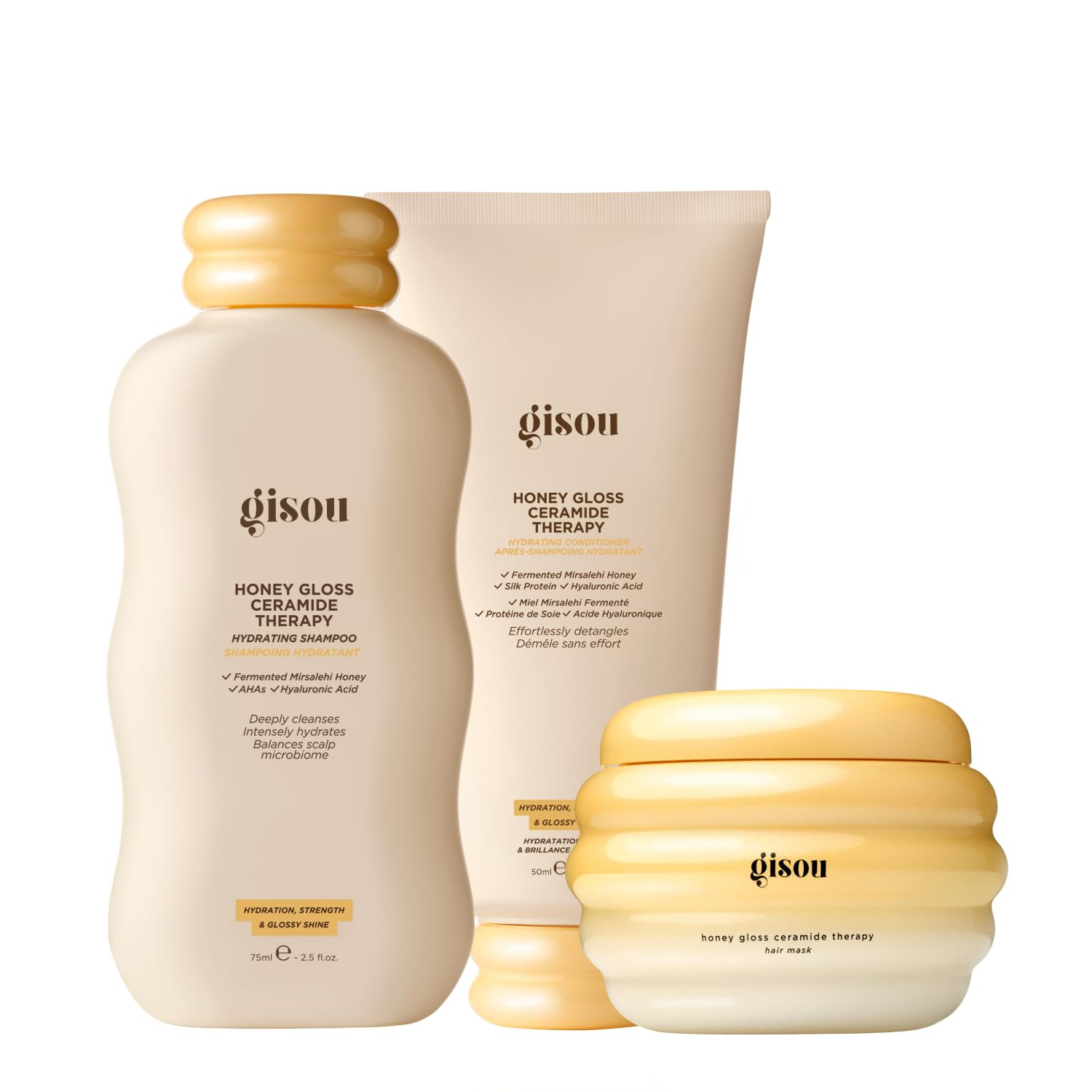 Gisou Honey Gloss Hair Therapy Trio - Mini Shampoo, Mini Hair Mask and Mini Conditioner for Smoot... | Amazon (US)