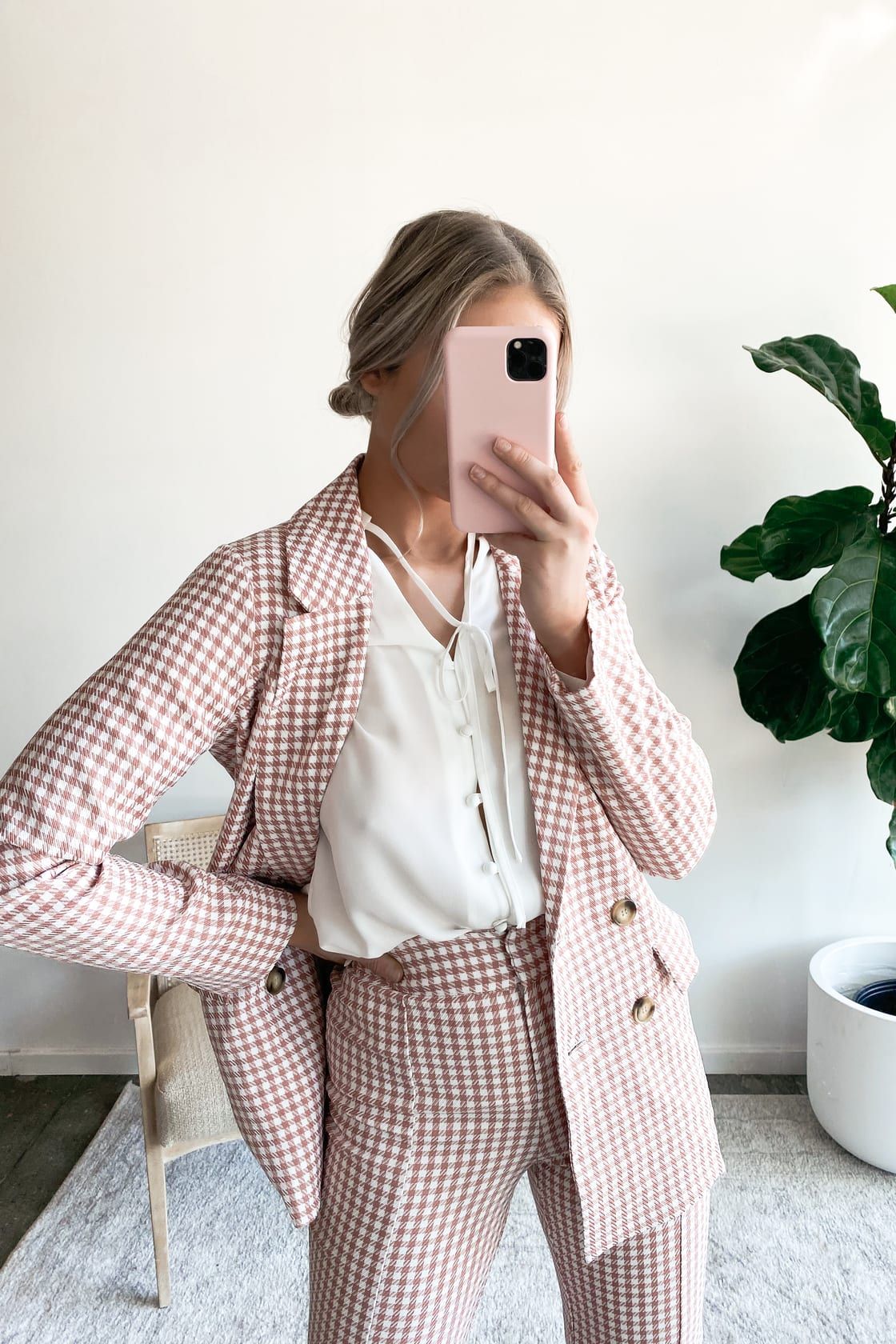 Look the Part Rusty Rose Gingham Double-Breasted Blazer | Lulus (US)