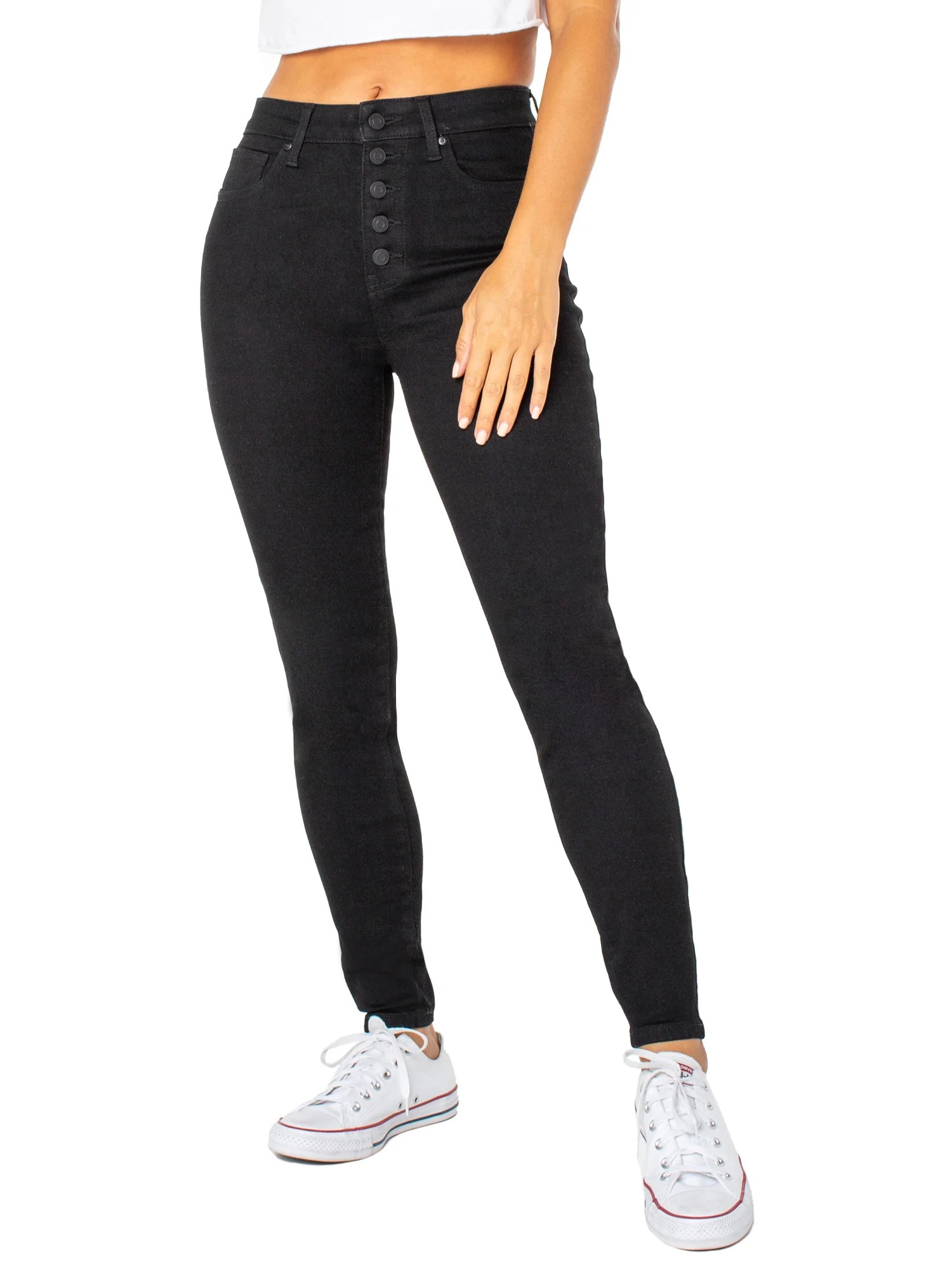 Celebrity Pink Women's Curvy Exposed Button Skinny Jeans - Walmart.com | Walmart (US)