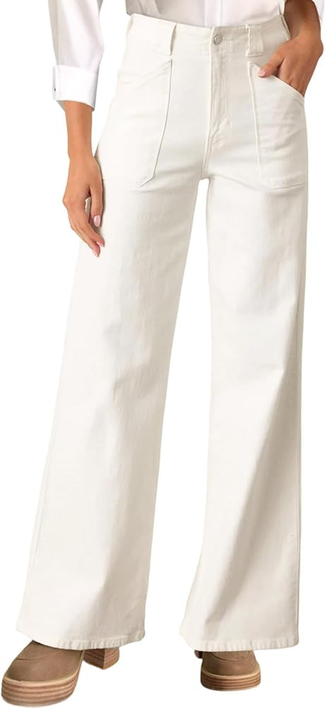 Astylish Women‘s High Waisted Straight Leg Jeans Stretchy Wide Leg Jeans Trendy Denim Pants | Amazon (US)