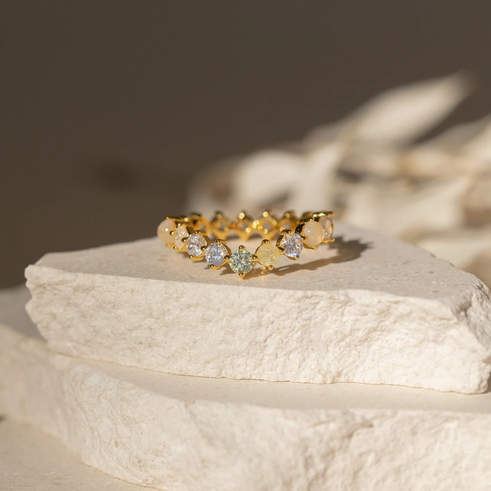 Mosaic Wave Moonstone and Diamond Eternity Ring | Caitlyn Minimalist | Caitlyn Minimalist