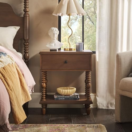 Walker Edison Easy Assembly Wood 1 Drawer Spindle Nightstand - Dark Brown | Amazon (US)