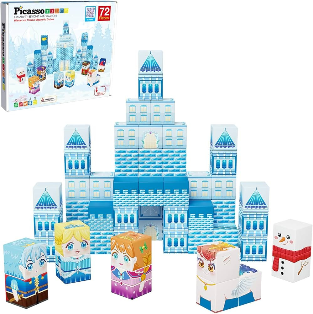 PicassoTiles Magnet Cube Winter Ice Themed Mix and Match Building Block Castle Construction Toy w... | Amazon (US)