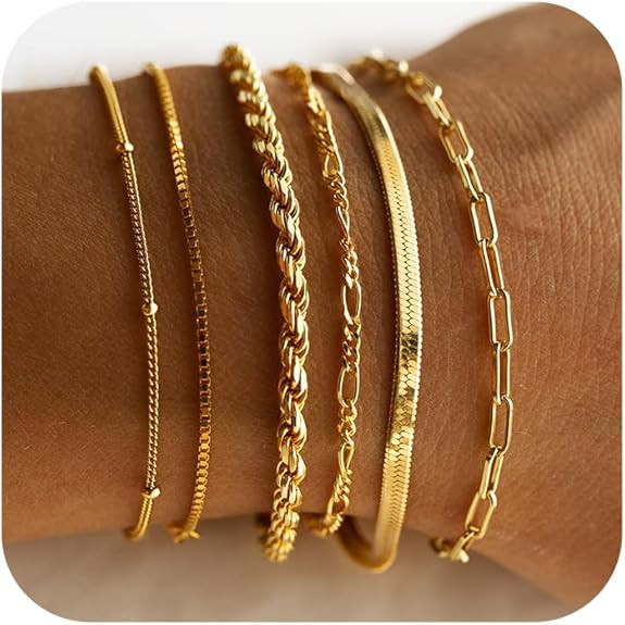 DEARMAY Gold Bracelets for Women Waterproof, 14K Real Gold Jewelry Sets for Women Trendy Thin Dai... | Amazon (US)