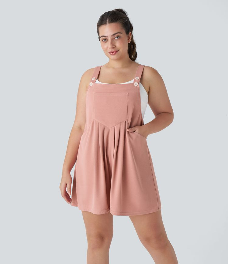 Pockets Waffle Casual Plus Size Overalls | HALARA