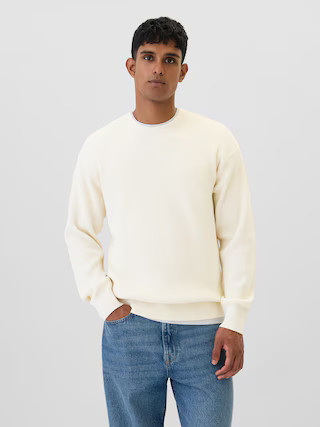 Oversized Fisherman-Stitch Crewneck Sweater | Gap Factory