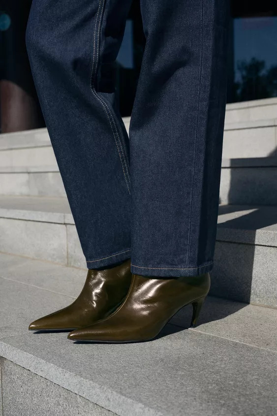 LEATHER CURVED HEEL ANKLE BOOTS | Zara US