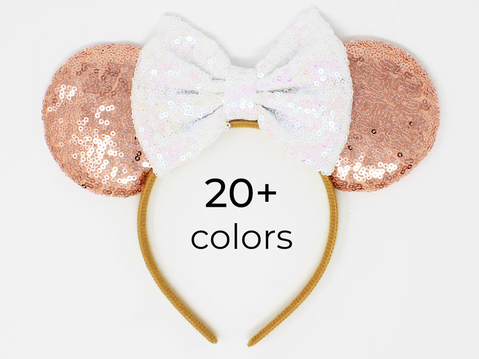 Rose Gold Mouse Ears One Size | Choose Bow Color | Rose Gold White Sequin Mouse Ears for All Ages | Etsy (US)