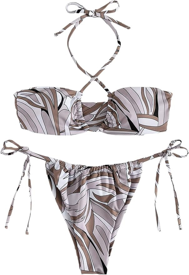 Floerns Women's Ditsy Floral Print Triangle Bikini Thong 2 Piece Bathing Suit Swimsuits | Amazon (US)