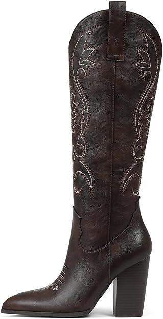 VOMIRA Knee High Cowboy Boots for Women Pointed Toe Chunky High Heels Pull-on Embroidered Boots W... | Amazon (US)