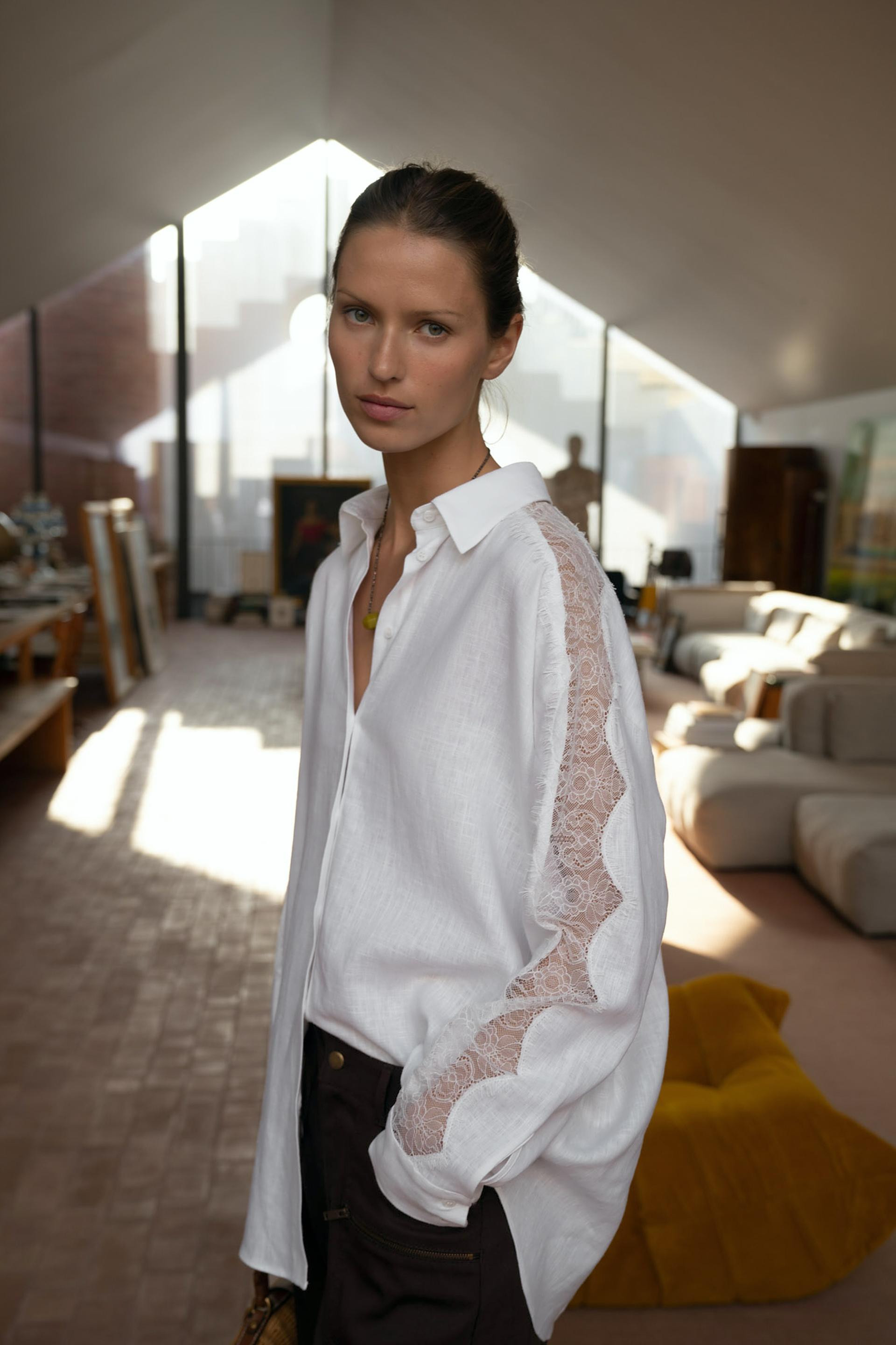 OVERSIZE LACE LINEN BLEND SHIRT | Zara US