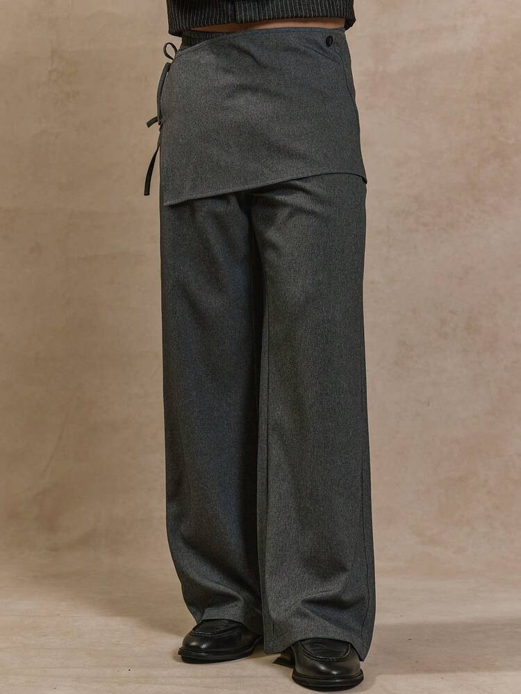 Musero Baggy Lightweight Layered Tie Detailing Trouser Smart Style Pants Autumn Winter | SHEIN