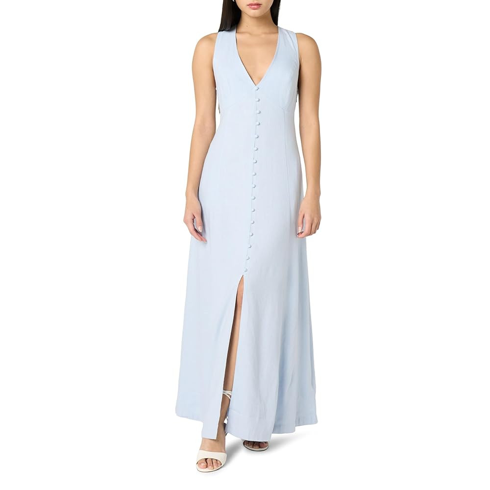 The Drop Women's Blanca Linen Button-Front V-Neck Maxi Dress | Amazon (US)