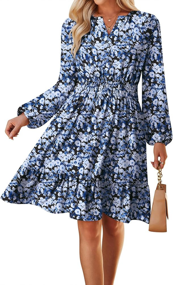 GRACE KARIN Spring Dresses for Women 2026,Casual Long Sleeve Mini Dress, Floral Wedding Guest Dre... | Amazon (US)