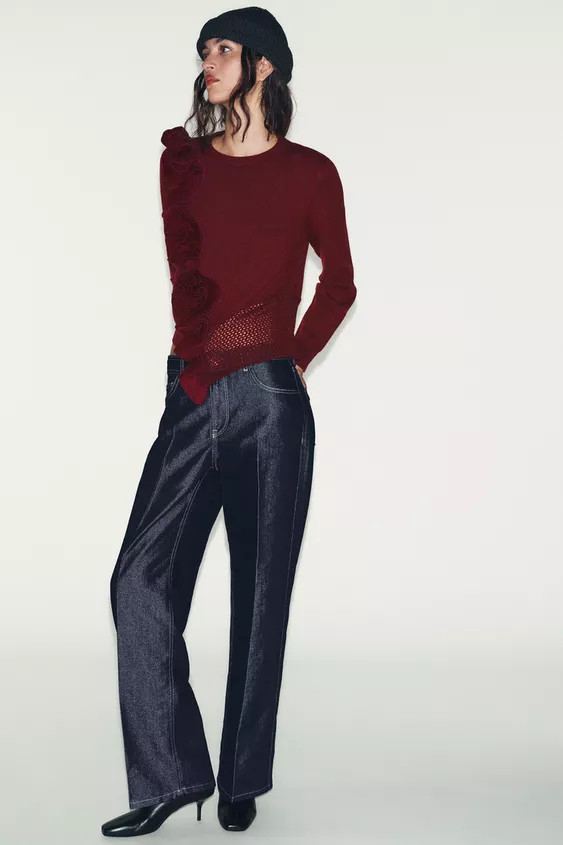 FLORAL TEXTURED KNIT JUMPER | Zara US