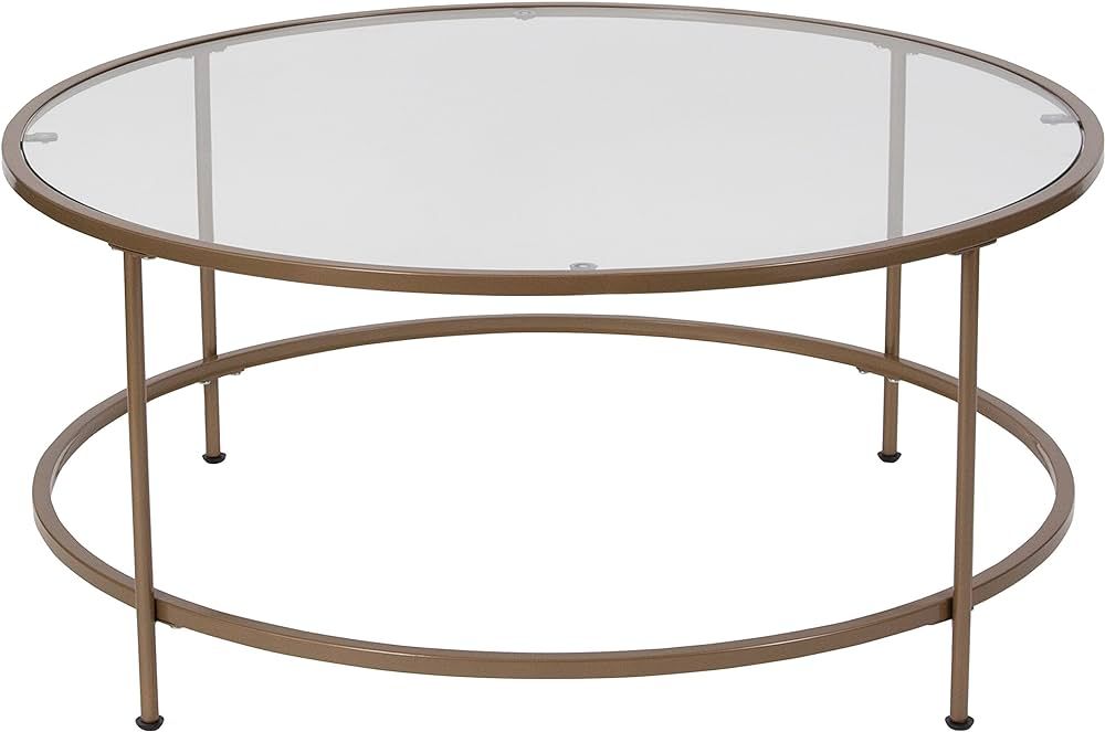 Flash Furniture Astoria Collection Round Coffee Table - Modern Clear Glass Coffee Table - Brushed... | Amazon (US)